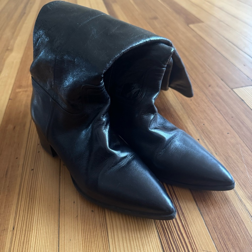 Miu Miu Prada black knee high leather point toe boots 39.5 9.5